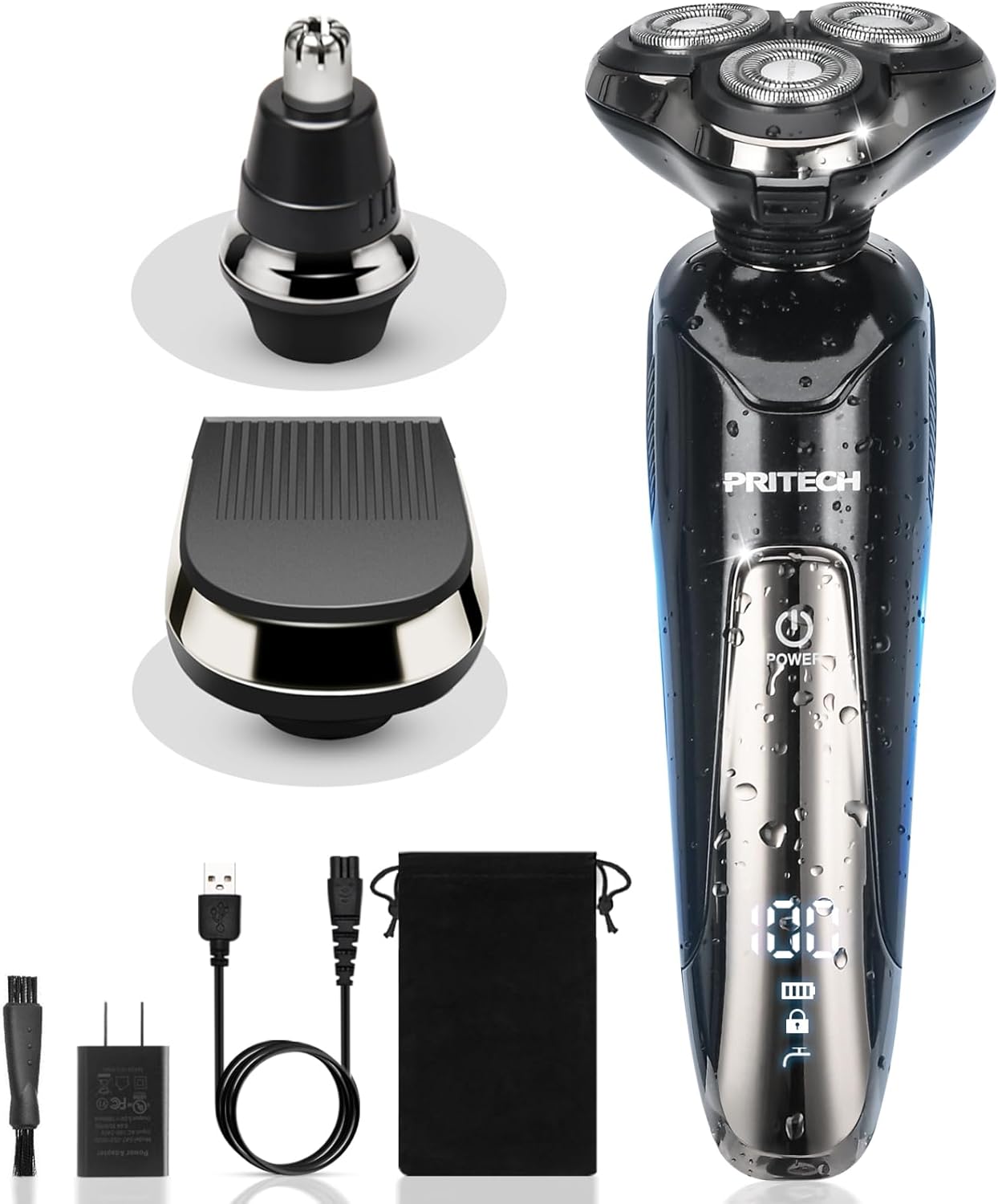 Electric Razor for Men - Rechargeable Electric Shaver for Men, Waterproof Wet Dry Cordless Razor with Nose Hair Trimmer and Sideburns Trimmer