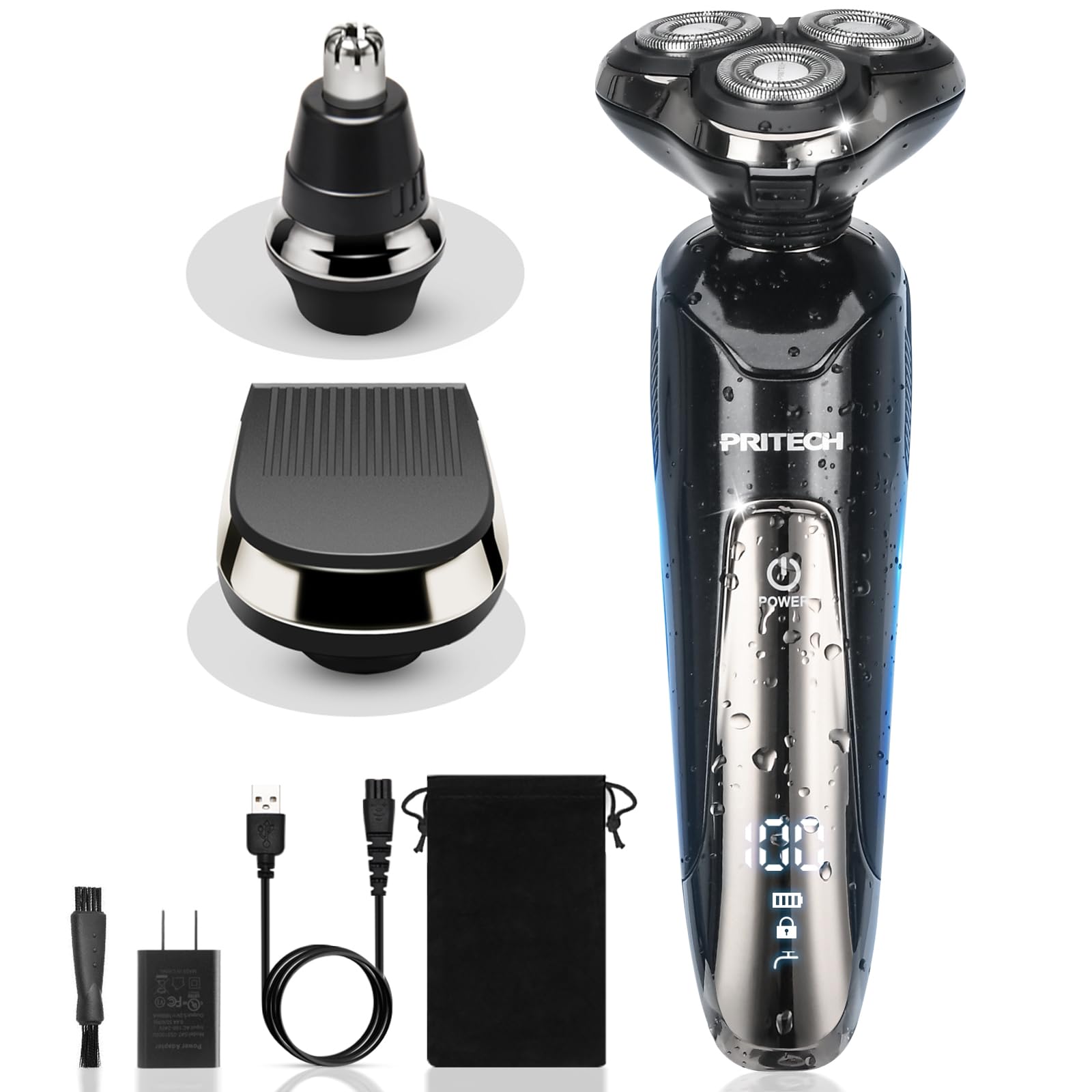 Electric Razor for Men - Rechargeable Electric Shaver for Men, Waterproof Wet Dry Cordless Razor with Nose Hair Trimmer and Sideburns Trimmer