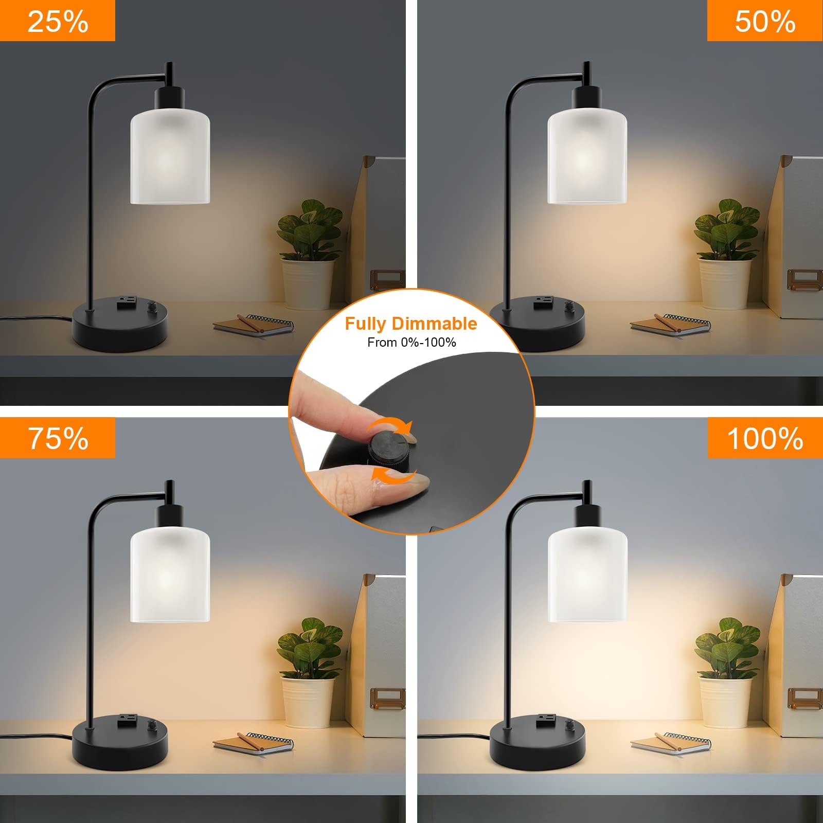 GLITI Industrial Table Lamp, Stepless Dimmable Gold Desk