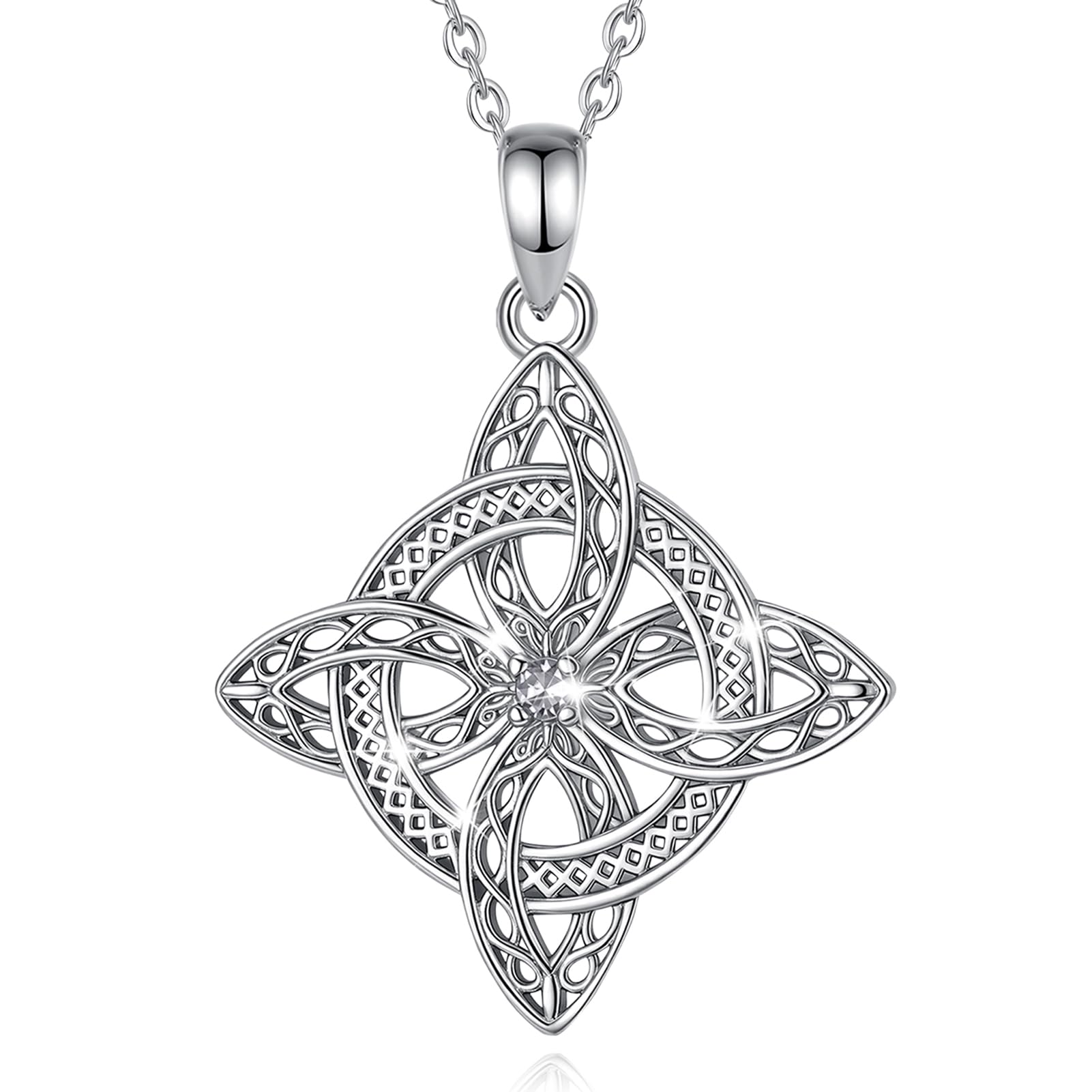 CELESTIA Versilberte Hexenknoten Anhänger Halskette mit Amethyst Geburtsstein, 51 cm Verstellbare Edelstahlkette - Muttertag, Geburtstag, Valentinstag, Halloween Geschenke Frauen