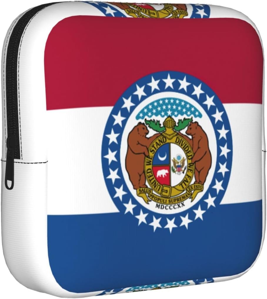 Missouri State Flag Print Women Period Bag Sanitary Pouch Portable Pad Pouch Tampon Holder Small Zipper Pouch Storage Bag