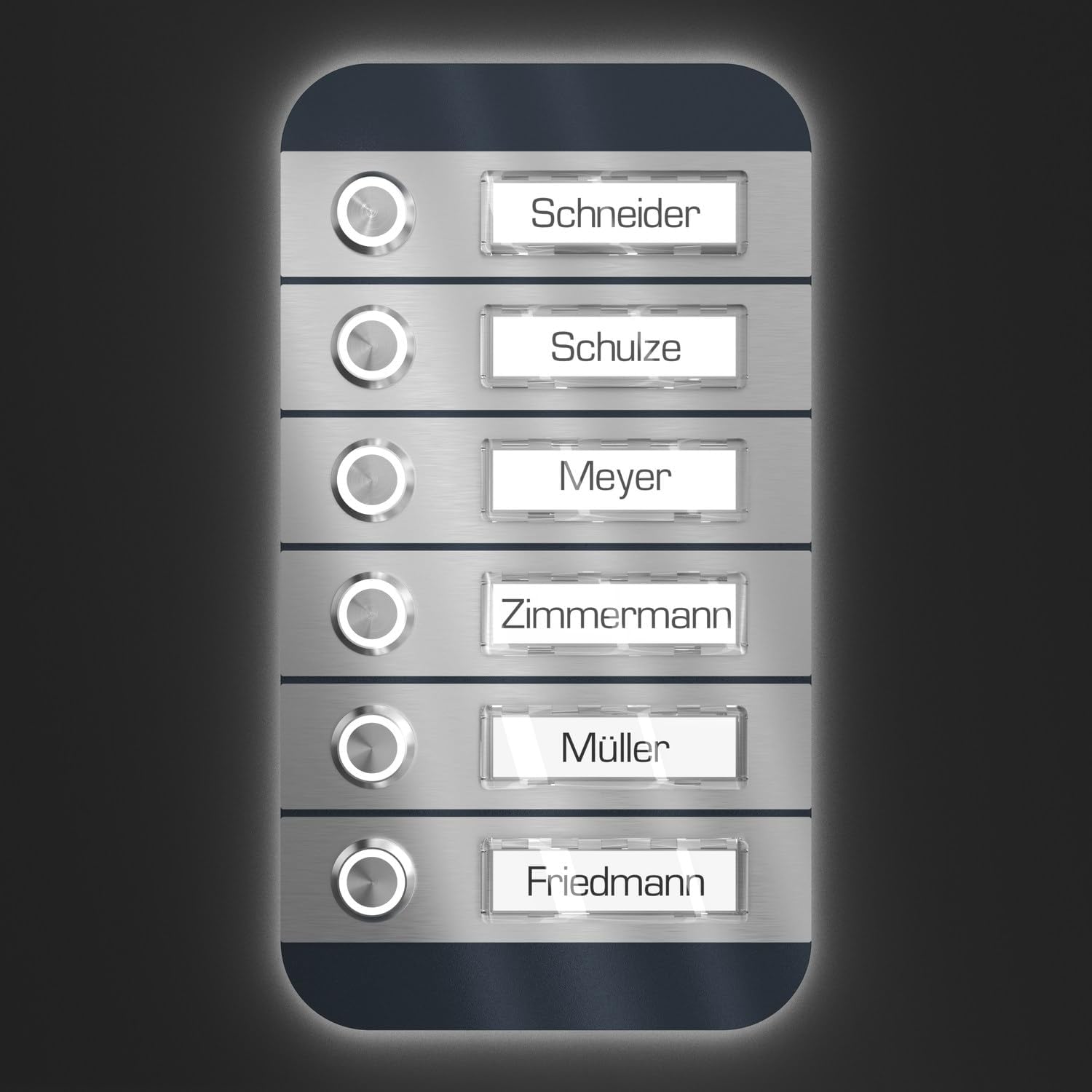 Multi Family Bell with LED Button 6 Names Plate - V2A Stainless Steel 140 x 255 mm Powder Coating RAL 7016 – External Recessed Selectable for Door