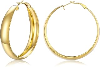 FOCALOOK Chunky Hoop Earrings for Women, 14K Gold Plated Large Wide Hoops