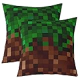 Manfei Pixelated Kids Throw Pillow Cover,Patchwork Grid Video Games Double Sides Pillow Case,Miners Lattice Simple Home Decor,Dark Green Brown Bed Couch Sofa Cushion Cover,2 Pack 16
