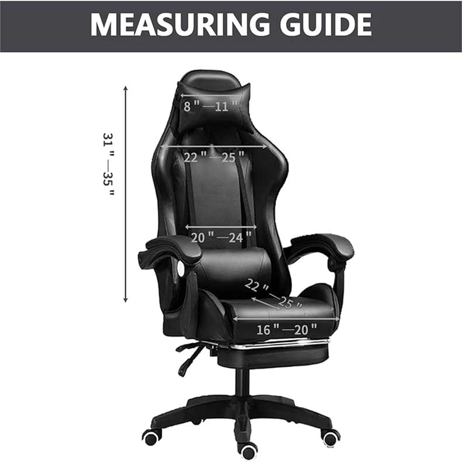 Housses de Chaise de Gaming,Housses de Chaise de Jeu Extensible 4 pièces,Housse de Chaise de Bureau avec Accoudoirs/Dossier de Chaise,Housse de Fauteuil Rotatif,Pas de Chaise-Black