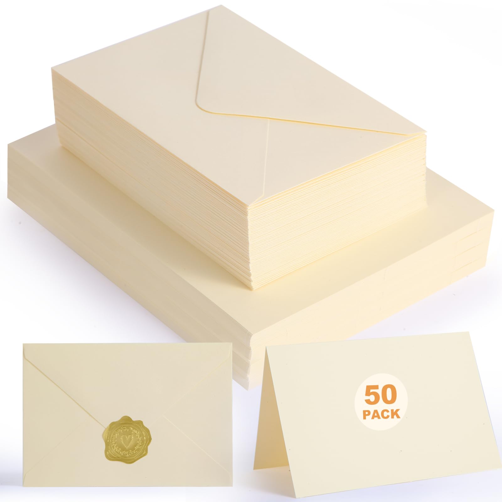 50 PACK Cream Blank Cards and Envelopes 4x6 Inch, Note Greeting Cards, Folded Ivory Cardstock and Envelopes Self Seal for Wedding, Invitations, DIY Greeting Cardstock, Thank You Cards & All Occasion-image-49