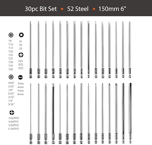 Miniatura 7 de Dandeeler - Juego de 30 puntas de seguridad extra largas de 6 piezas Torx hexagonal ranurado Phillips Square Pozidriv, con bolsa de herramientas, 30