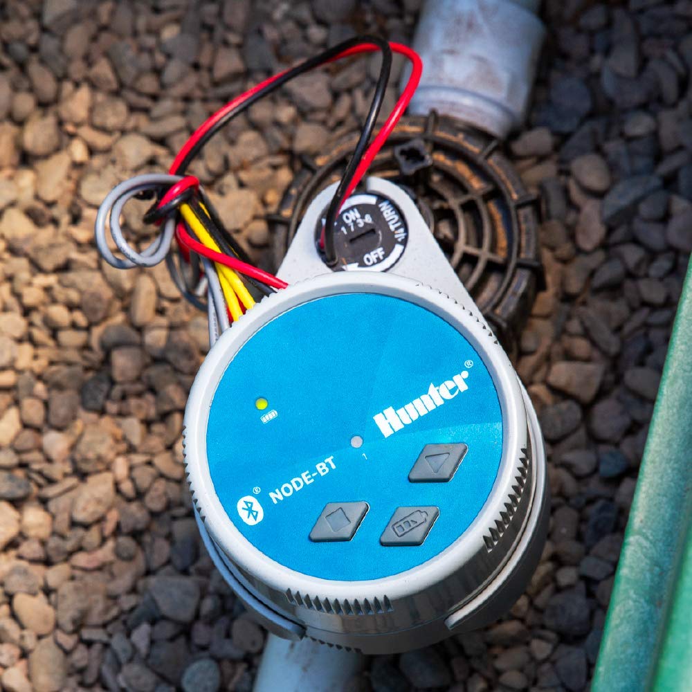 Hunter NODE-BT-100 Bluetooth Battery Operated Sprinkler Controller with Solenoid, Waterproof Irrigation Timer, Easy Install, for Gardens, Lawns, Parks, Greenhouses