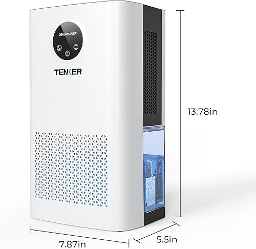 Miniatura 8 de TENKER Deshumidificador para el hogar, tanque de agua de 77 onzas (1000 pies cuadrados), deshumidificador silencioso con modo de suspensión, apagado