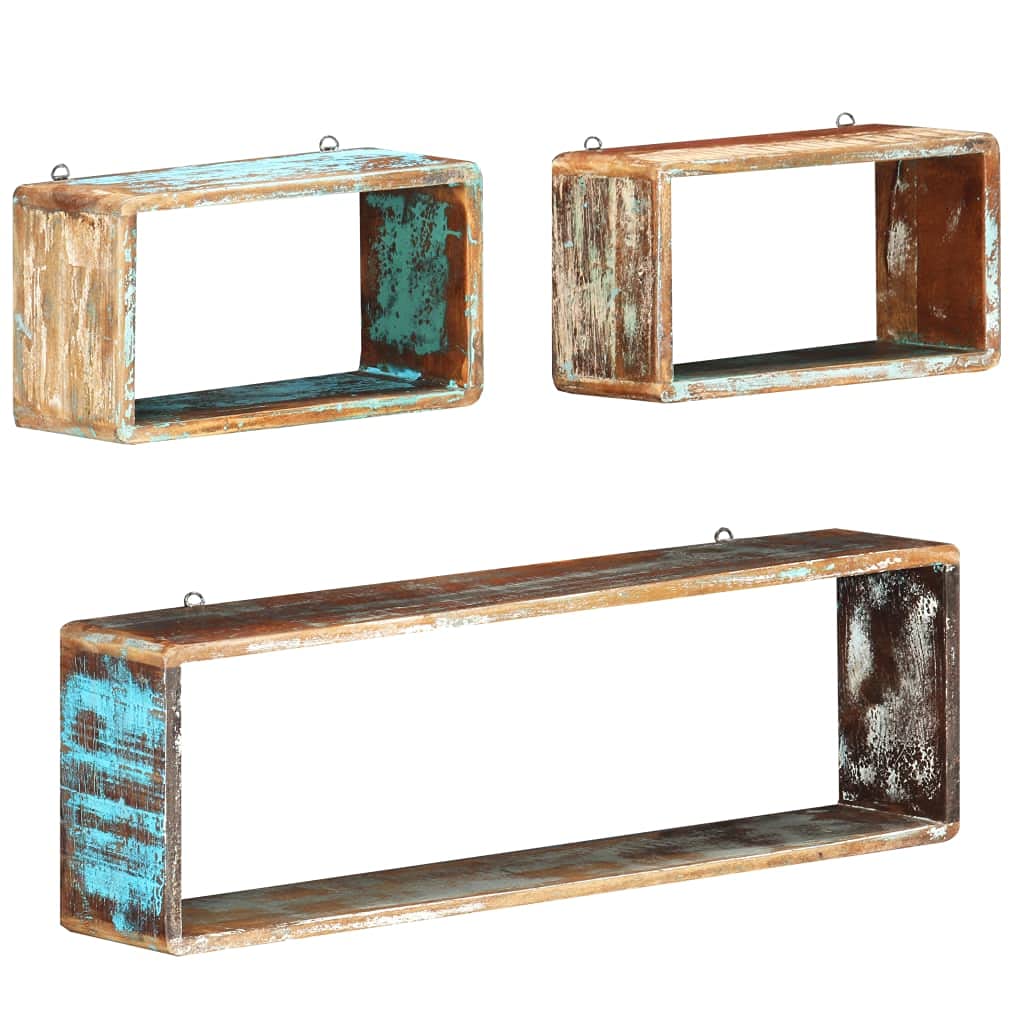 (Entrega flash) Estantes flotantes prácticos y decorativos para cocina, baño, salón, dormitorio, etc. 3 piezas, madera maciza reciclada.