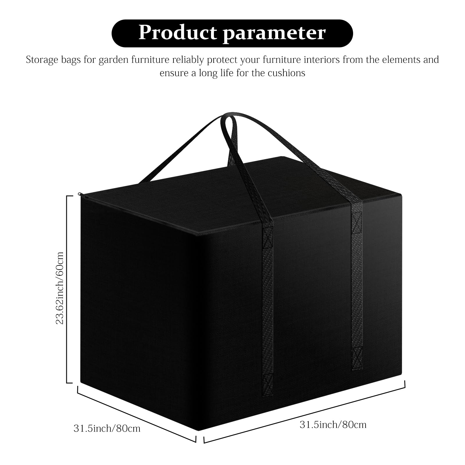 Sac de Rangement pour Salon de Jardin: Organisateur de Coussins de Meubles D'extérieur Imperméable, Rangement pour Coussins de Jardin en Tissu Oxford 420D, avec Poignée, 80x80x60cm, Noir