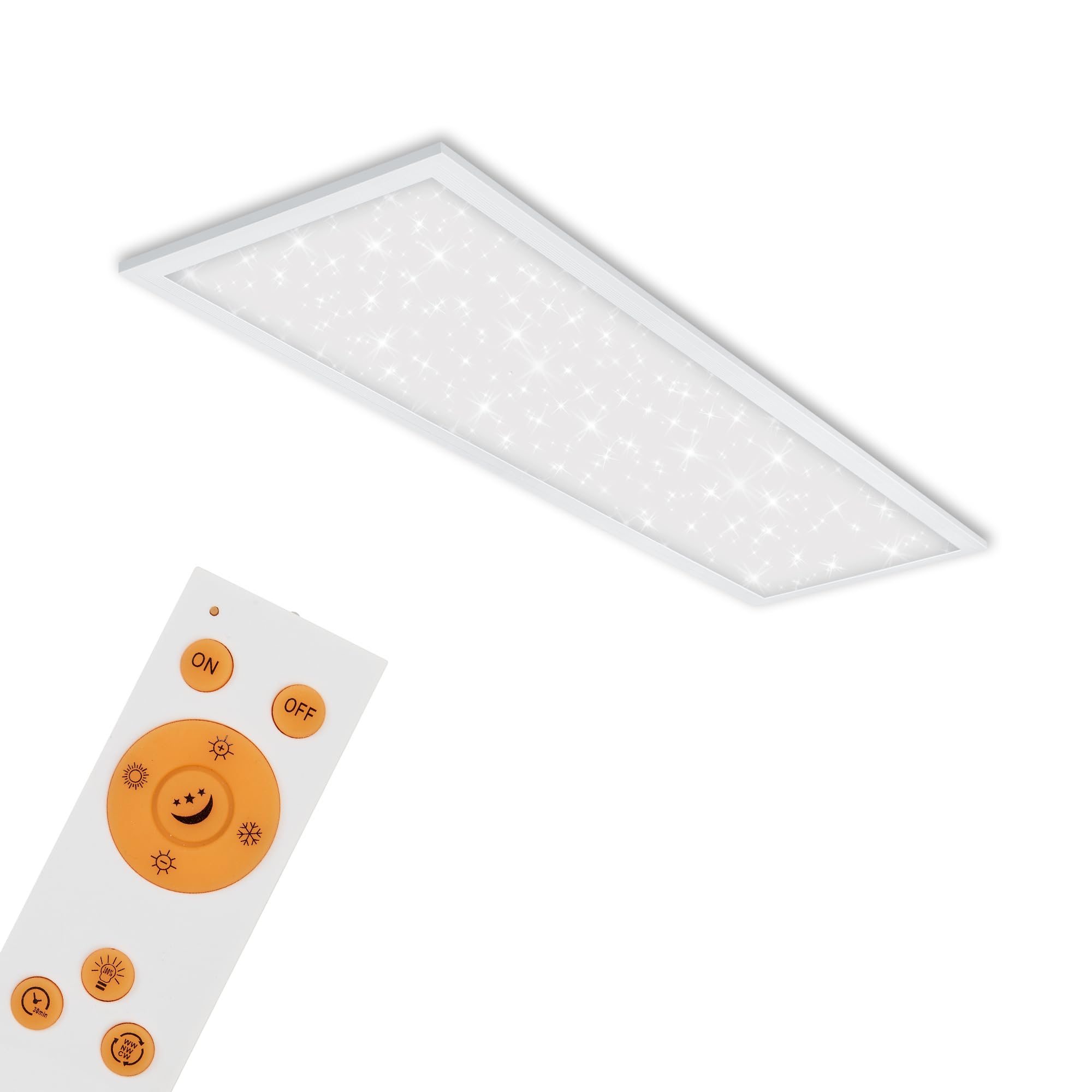 BRILONER - LED Deckenlampe flach mit Sternenhimmel, einstellbar von warmweiß bis kaltweiß, dimmbar, Fernbedienung, Lampe, Deckenleuchte, Wohnzimmerlampe, LED Panel, 100x25x6,5 cm, Weiß