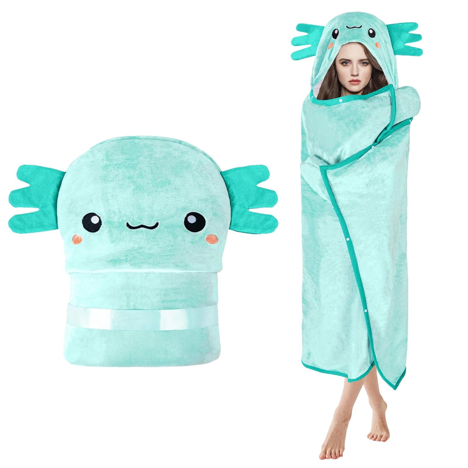Coperta indossabile con cappuccio, coperta in felpa, indossabile, calda e accogliente, coperta per dormire con cappuccio, per adulti e bambini