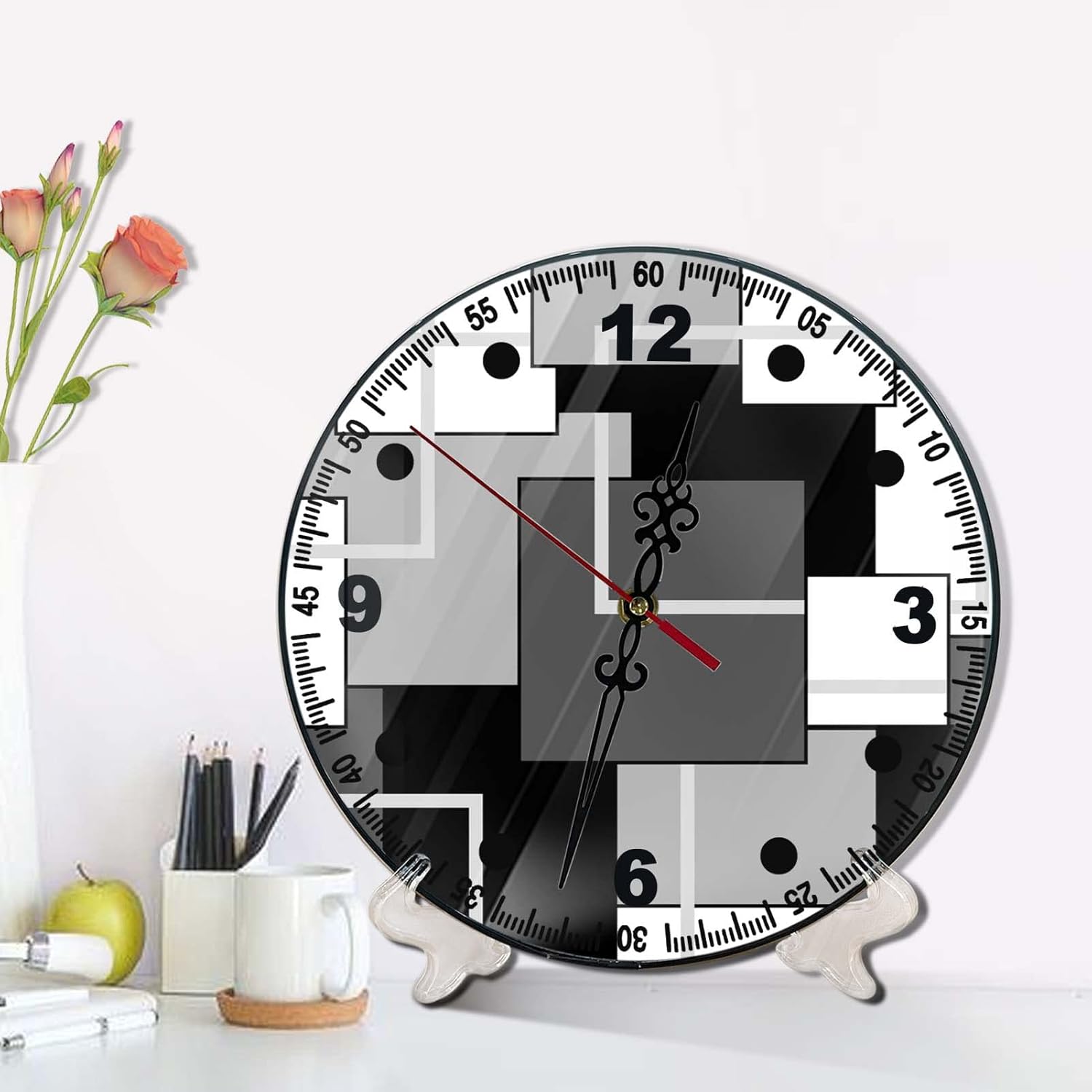 ULQUISNCE Grey Geometric Wood Wall Clock Modern Round