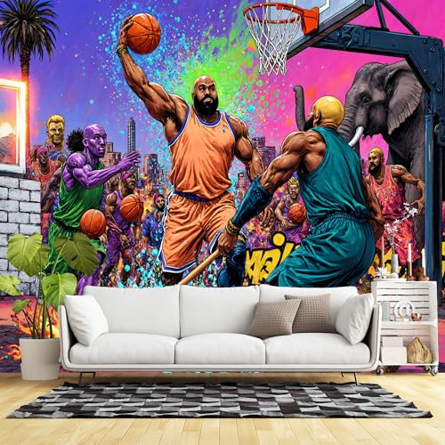 Custom Size Wall Murals, Basketball Surreal Neon City Self