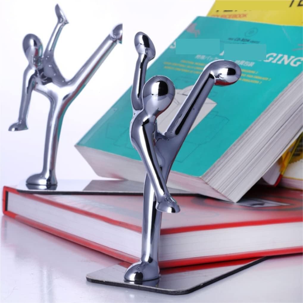Book End 1 Pair Bookends Non-Skid Art Desk Organizer Bookshelf Office Accessories Office Study Decoration Book Stand Book Stoppers (Color : Silver, Size : B)