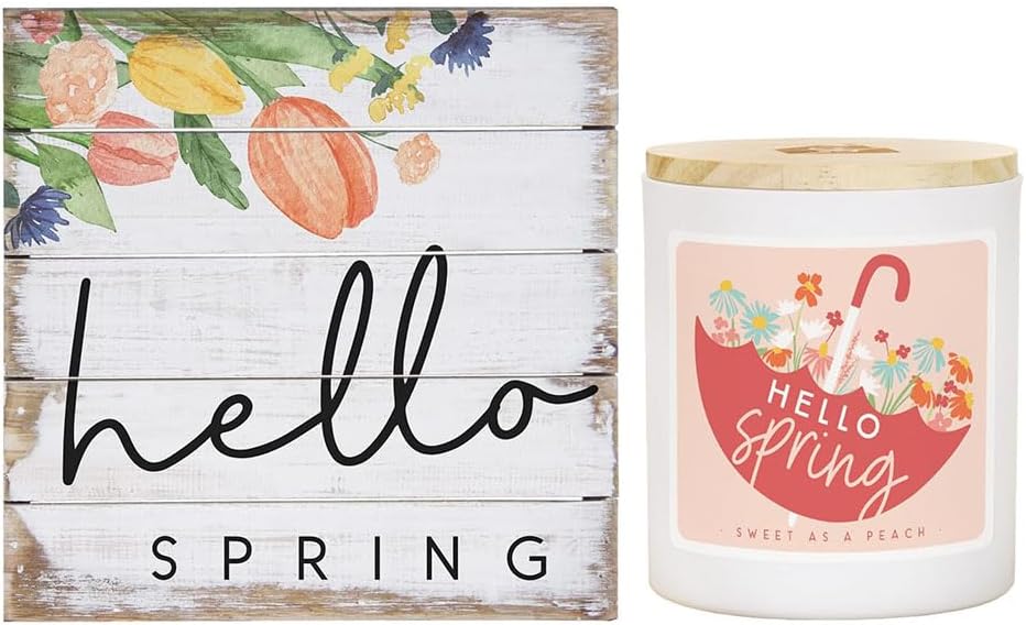 Simply Said Spring Decor Bundle, Hello Spring Peach Candle & Hello Spring Perfect Pallet Sign