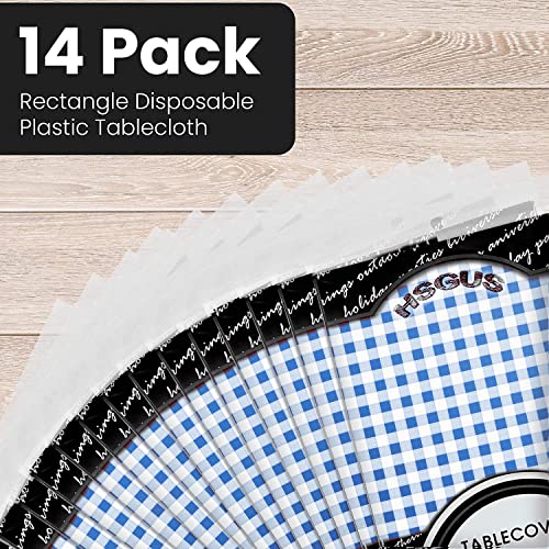 Hsgus 14 Pack Plastic Blue Premium Gingham Checkered Picnic Tablecloth 54X108 In. Rectangle Disposable Table Covers - Disposable Table Cloths For Parties, Birthdays, Weddings Tablecloth Pack Use #TOP4