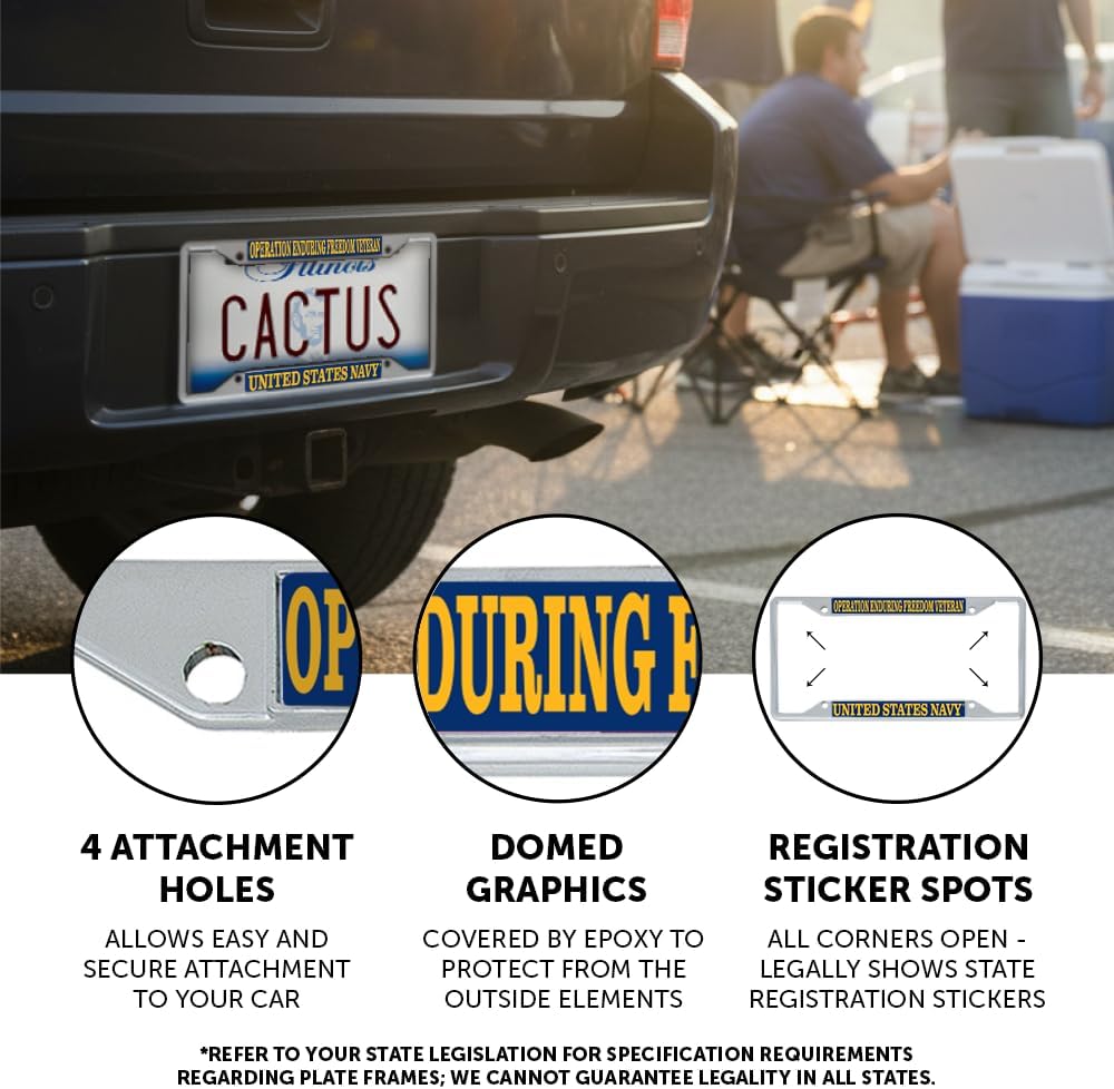 Desert Cactus US Navy Operation Enduring Freedom Car Accessories Veteran Metal License Plate Frame and Tag Holder for Front or Rear of Vehicle