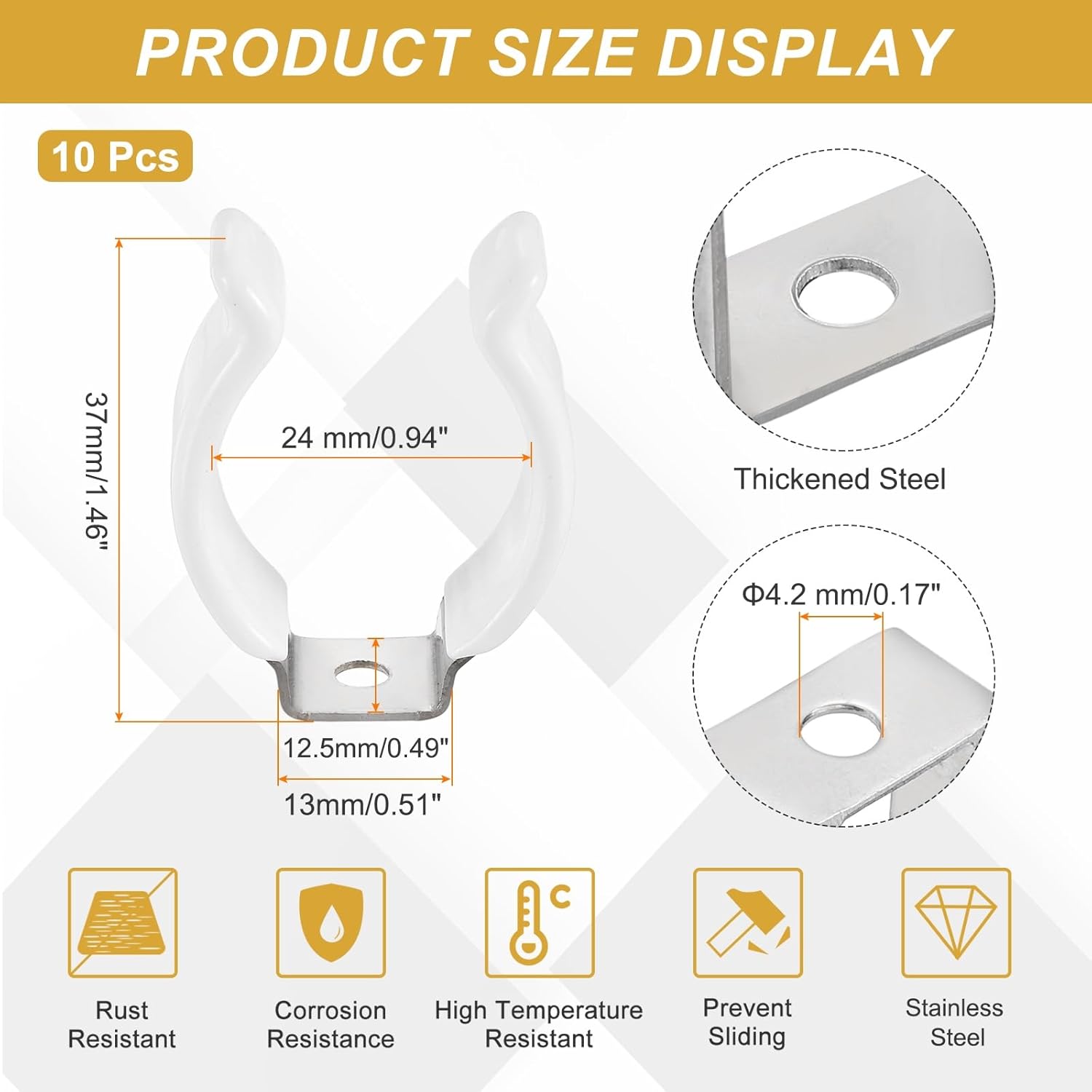 uxcell 10Pcs T10 U Clips Holder Bracket, Stainless Steel LED Fluorescent Tube Clip, Lamp Support Pipe Clamps for 24mm 15/16" Light Bulb Tube Rod Mounting Accessories, 37mm H, White