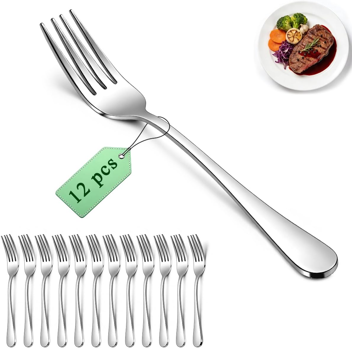 Berglander Dinner Forks Set 12pcs 7.28", Stainless Steel table Fork, Dessert Salad Forks, Flatware Silverware Fork for Home Kitchen, Restaurant, Hotel, Cost-Effective Bulk Value Dishwasher Safe