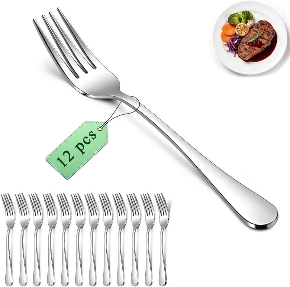 Berglander Dinner Forks Set 12pcs 18.5cm, Stainless Steel Table Fork, Dessert Salad Forks, Flatware Silverware Fork for Restaurant, Hotel, Bulk Value, Affordable, Dishwasher Safe
