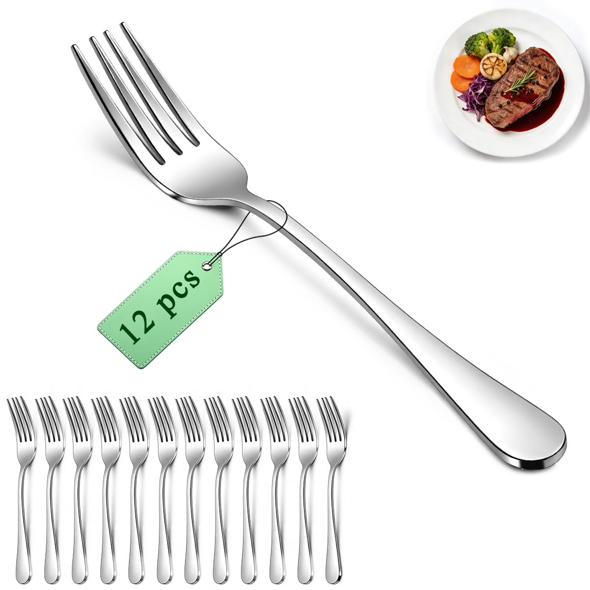Berglander Dinner Forks Set 12pcs 18.5cm, Stainless Steel Table Fork, Dessert Salad Forks, Flatware Silverware Fork for Restaurant, Hotel, Bulk Value, Affordable, Dishwasher Safe