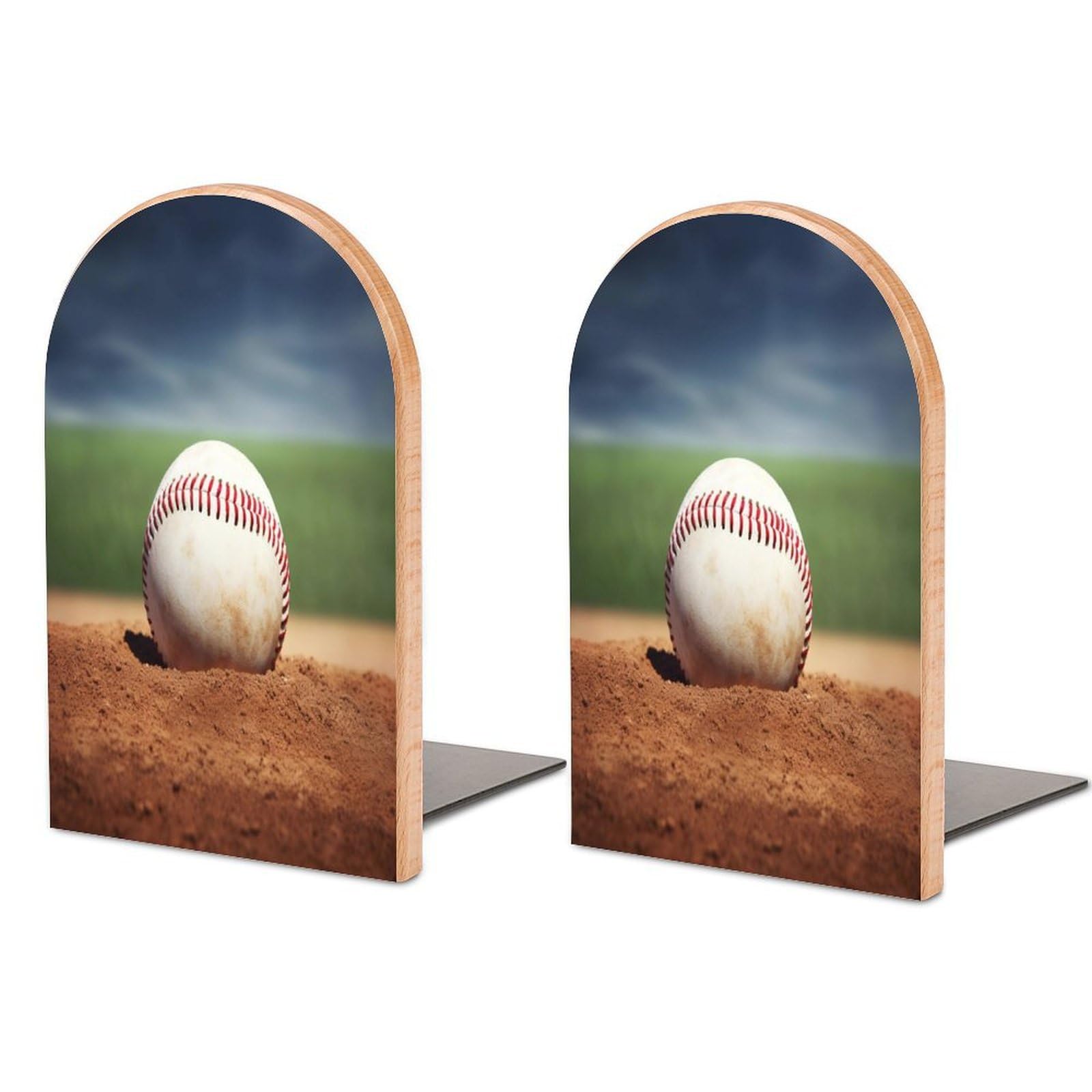Baseball Bookends for Shelves Non Skid Book Stoppers Universal Economy Bookend Heavy Duty Wood Book End Decorative Book Shelf Holder for Home Office Desk 1 Pair