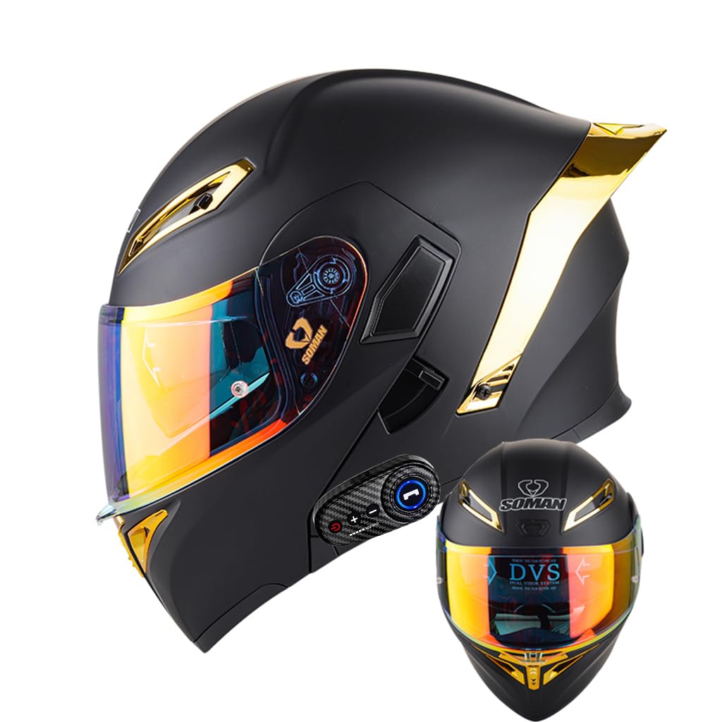 Full Face Bluetooth Motorcycle Helmet Modular Dual Visor Flip up Modular Helmet, FMVSS-218 DOT Approved, Adult Men Women Helmets for ATV Motocross Scooter Moped Cruiser Racing Mountain Downhill, S-XXL