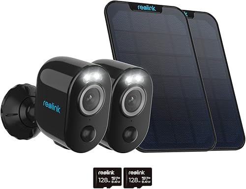 REOLINK Argus 3 Pro-B Paquete de 2 cámaras de seguridad solar para exteriores, incluye panel solar y tarjeta SD (128 GB), visión nocturna a color