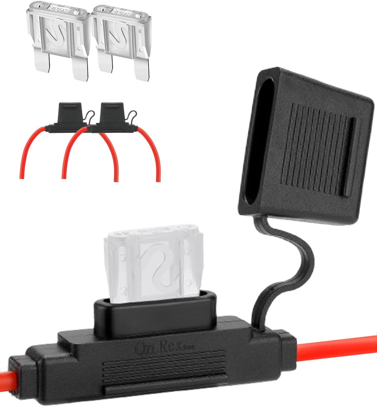 2 Pack Inline Maxi Fuse Holder - 8 AWG 12V Automotive Blade Fuse Holders with 2 Pcs 80 AMP Maxi Fuses