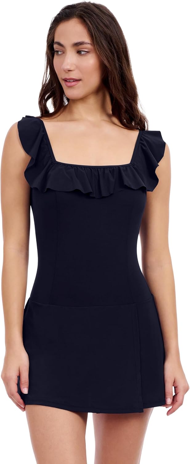 Profile by Gottex Square Neck Chic Women’s Elegant Swimdress One Piece Swimsuit with Soft Cup Tummy Control Swim Essential