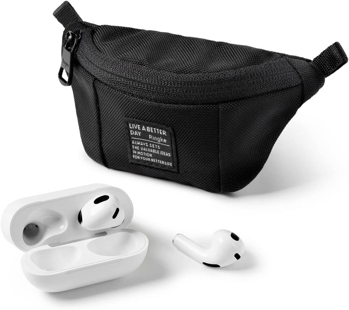 Ringke Mini Pouch Sling Bag, Small Bag for Universal Wireless Ear Buds, Durable Waterproof Keychain Backpack Accessories for AirPods Pro 3 & 2 & 1, AirPods 4 & 3 & 2 & 1 Case - Black
