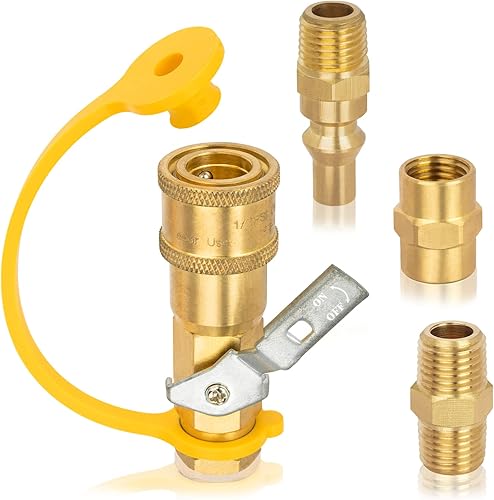 GASPRO Accesorios de conexión rápida de propano RV de 14 pulgadas, juego de tapones de manguera de gas natural y propano con válvula de cierre, para