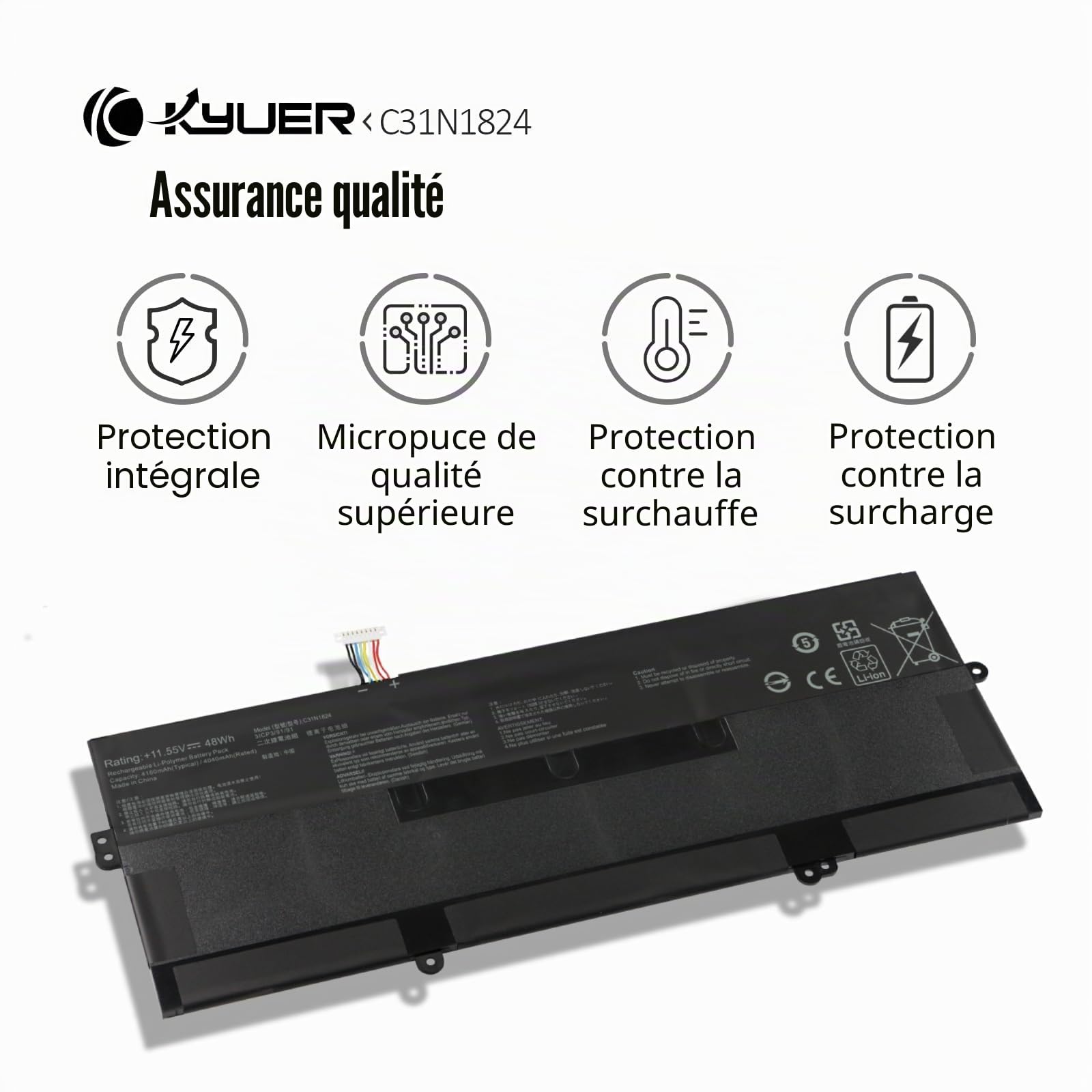 K KYUER C31N1824 Batterie pour ASUS Chromebook Flip C434 C434T C434TA 2-in-1 Convertible 14-inch m3-8100Y m5-8200Y C434TA-E10013 C434TA-E10009 C434TA-AI0041 C434TA-AI0032 C434TA-AI0029 C434TA-AI0362