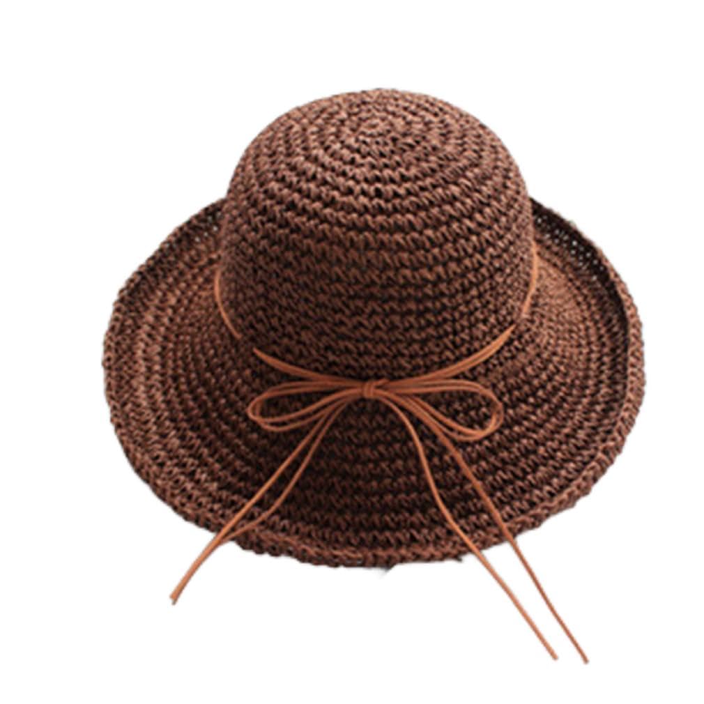 Cappello da Donna Estivo Cappello di Paglia con Fiocco Cappello da Sole Pieghevole Cappello con Visiera Cappello a Secchiello Stile Cappello da Spiaggia di Paglia Cappello da Esterno