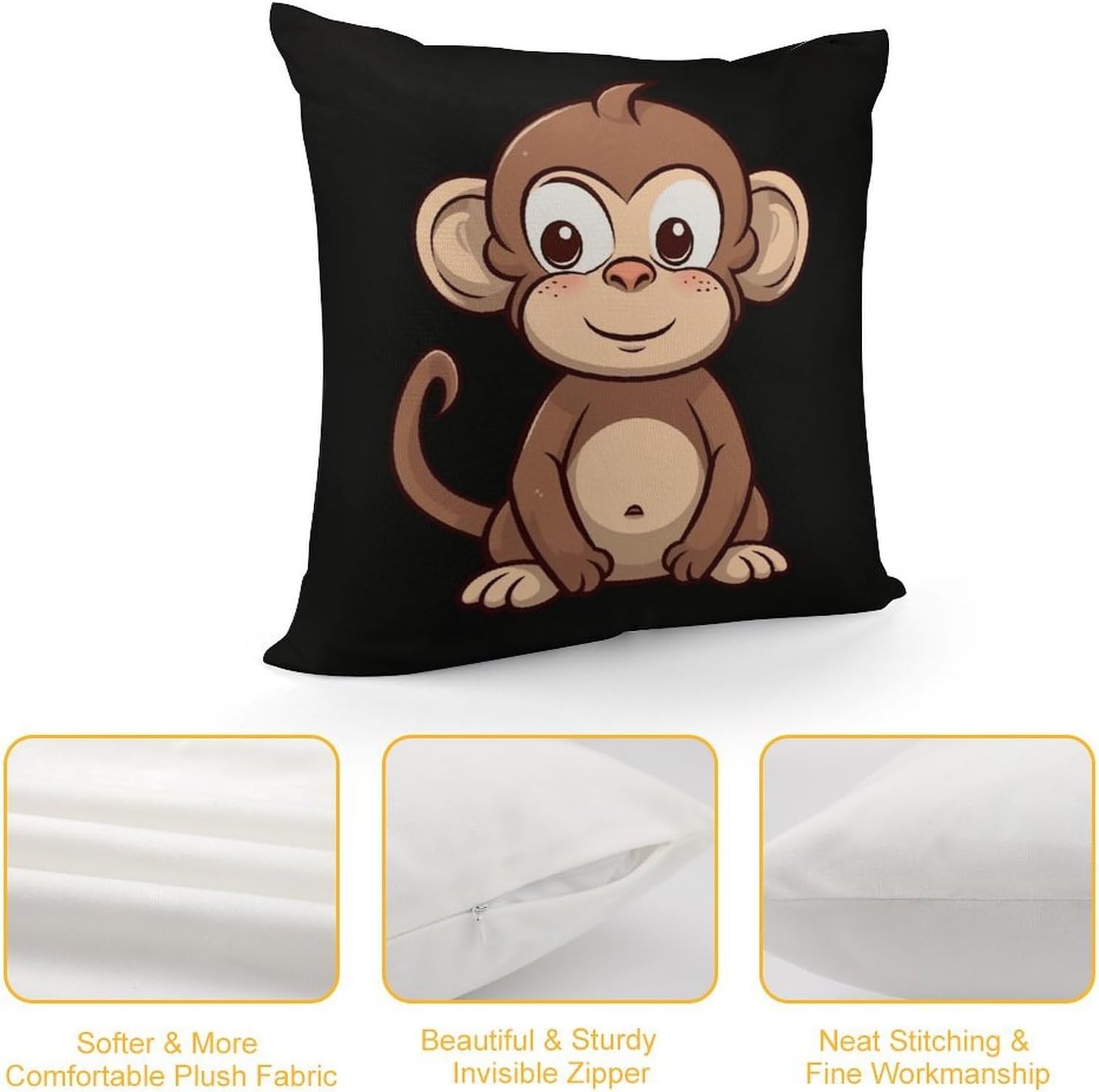 Cartoon Brown Monkey Throw Pillow Covers Fade-Resistant Square Pillowcase Removable Cooling Pillow Case Soft Pillow Shams Plush Cushion Cover Breathable Pillow Protector 18"x18"