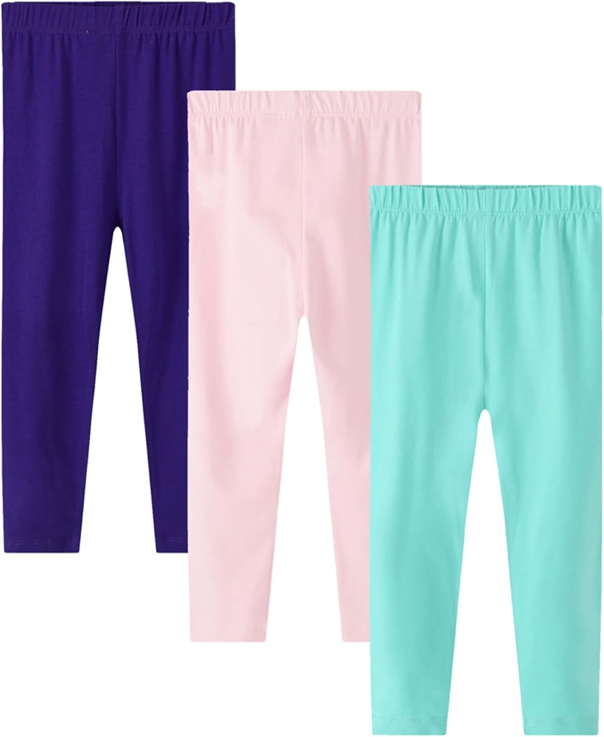 Girls Leggings 3-Pack Set Cotton Casual Solid Stripe Stretch Tights Pants - Image 2