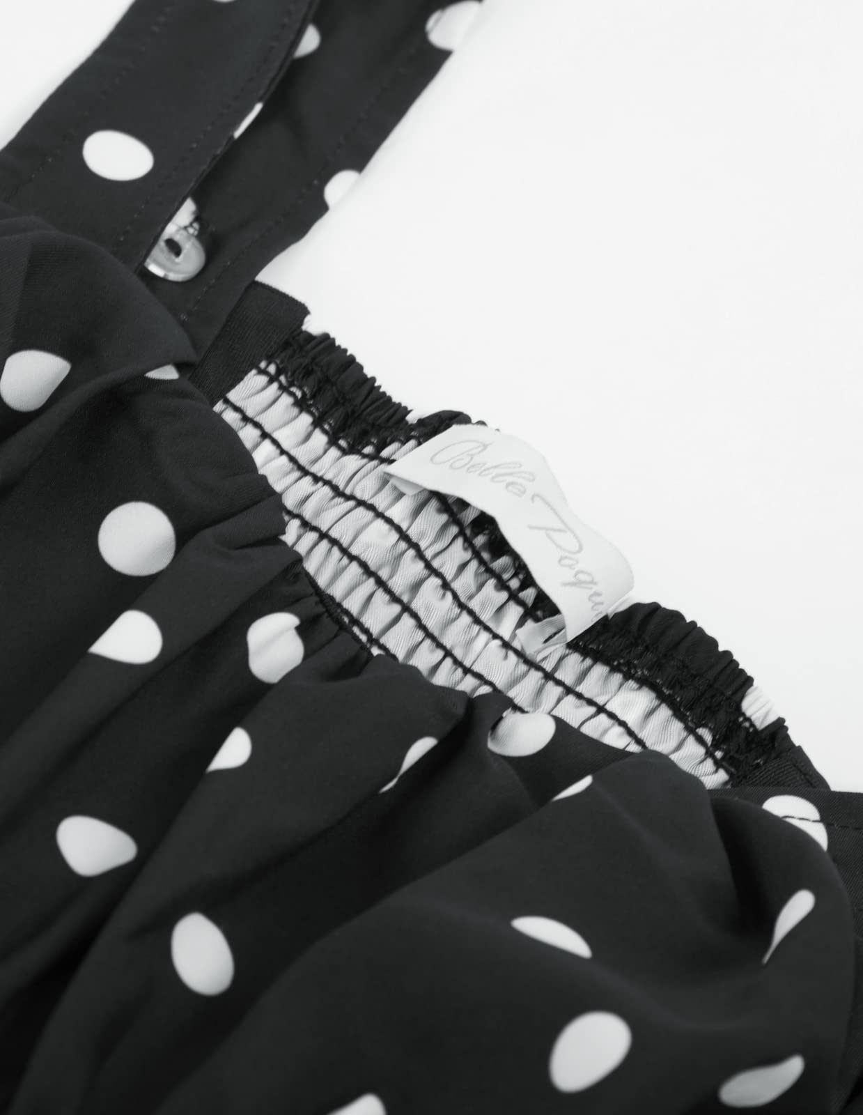 Belle Poque Women's Vintage Sleeveless Solid Floral Ruched Summer Cute A-Line Flowy Swing Midi Dress: Medium Polka Dot