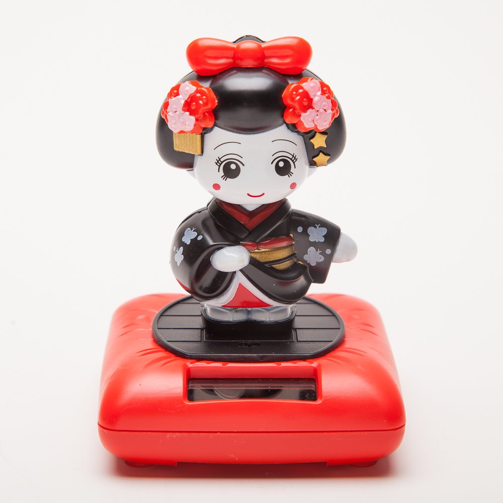 THY COLLECTIBLES Solar Powered Bobblehead Toy Figure Nohohon, Japanese Kimono Maiko Geisha - Black