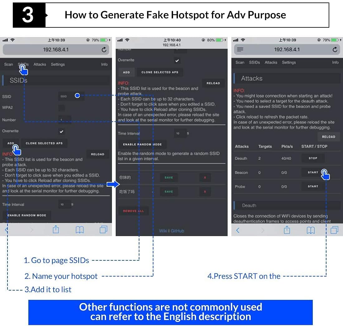 AURSINC WiFi Deauther Watch V2 ESP8266 Development Board | Wearable | OLED | Attack/Control/Test Tool | LOT for DSTIKE NodeMCU(2.4GHz ONLY) V2 Deauther BLACK