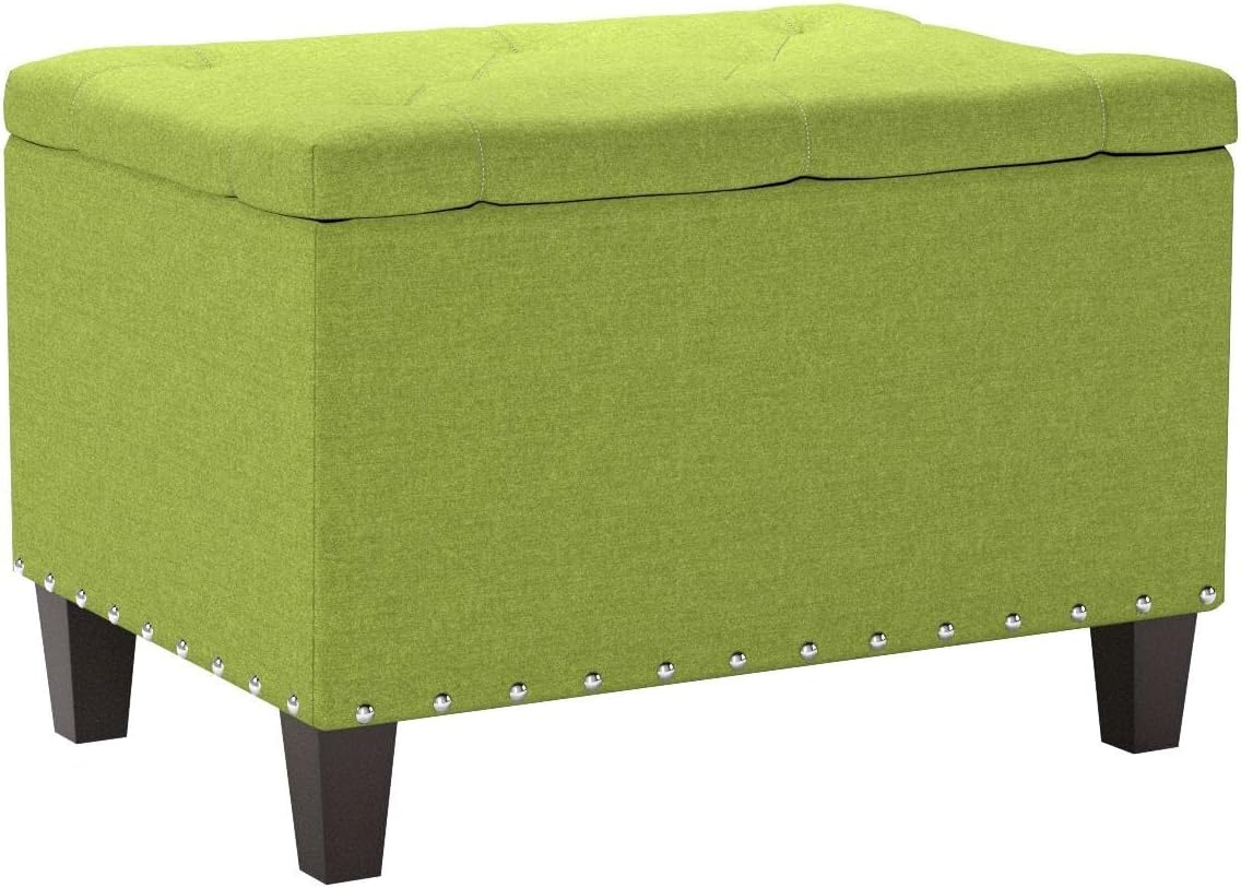 Magshion Storage Ottoman, 25 Inches Ottoman Foot Rest Stool with Hinged Lid, Ottomans with Storage for Living Room, Bedroom, Entryway, 600 lbs Capacity, Green