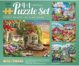 Bits and Pieces - 500 Piece Jigsaw Puzzle for Adults 45 cm x 61 cm - Scenic Beauty 4-in-1 Multi-Pack - 500 pc Nature Season Jigsaw by Artist Alan Giana