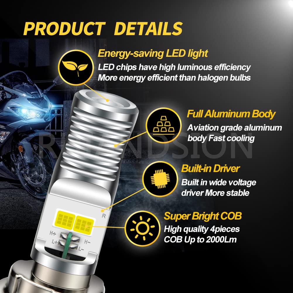 Ruiandsion 2 pezzi P26S Lampadina LED per faro moto, AC/DC 9-85V, bianca, COB, 4 chip SMD LED, per faro moto, senza polarità