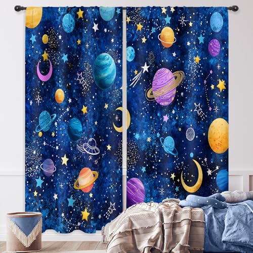 Riyidecor Galaxy Sky Star Curtains Blue Starry Night Univers
