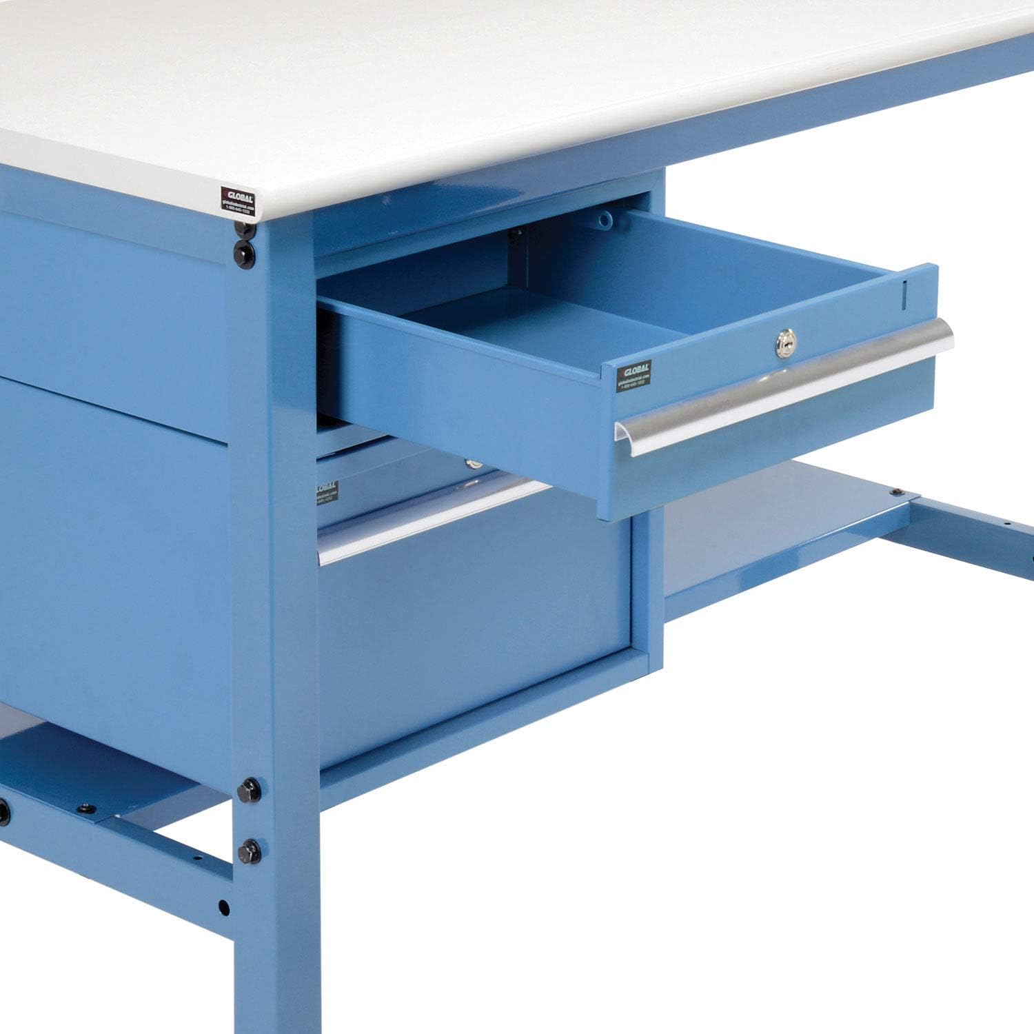 Global Industrial 48" W x 36" D Workbench, 1-1/4" Thick ESD Laminate Safety Edge with Drawers & Shelf, Blue