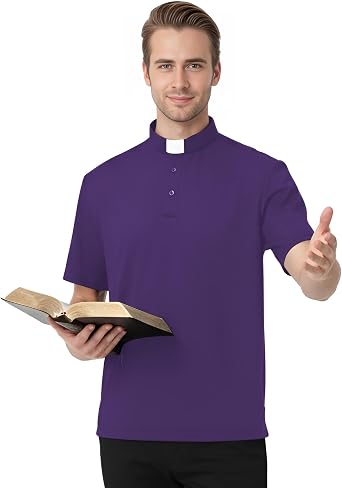 Men's Clergy Tab Collar Polo Shirt Short Sleeve Pastor Minister Preacher Shirt