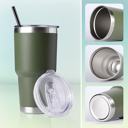 Miniatura 5 de DOMICARE Vaso de 30 oz con tapa y pajita, vasos de acero inoxidable a granel, aislado al vacío de doble pared, taza para café de viaje, vaso