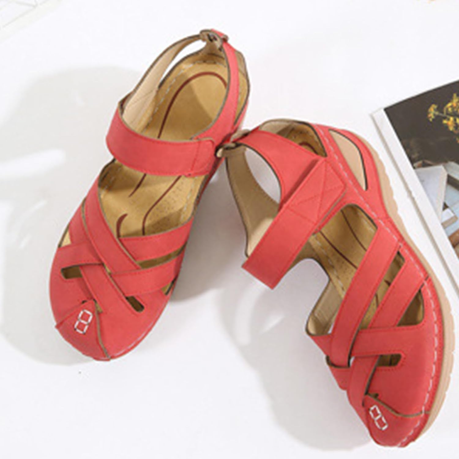 Closed Toe Sandals Women Orthopedic Shoes with Arch Support Slip On Platform Wedge Sandal Breathable Hollow Out Casual Sandals Summer Open Back Shoes Walking Slippers