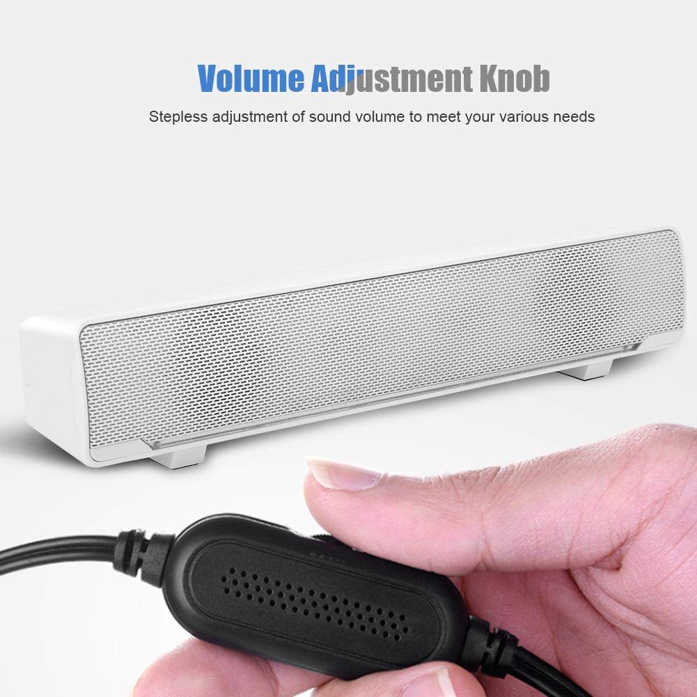 Soundbar USB głośnik PC, przewodowa listwa dźwiękowa stereo odtwarzacz muzyczny Bass Surround Soundbox wejście 3,5 mm do komputera stacjonarnego, laptopa, telewizora, smartfona, tabletu/MP3/4 (biały)